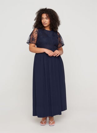 Lang kortermet kjole med blonder, Night Sky, Model image number 0