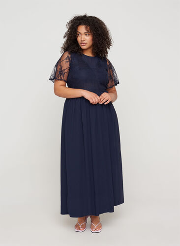 Lang kortermet kjole med blonder, Night Sky, Model image number 0