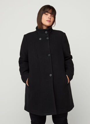 Høyhalset jakke med knapper, Black, Model image number 0