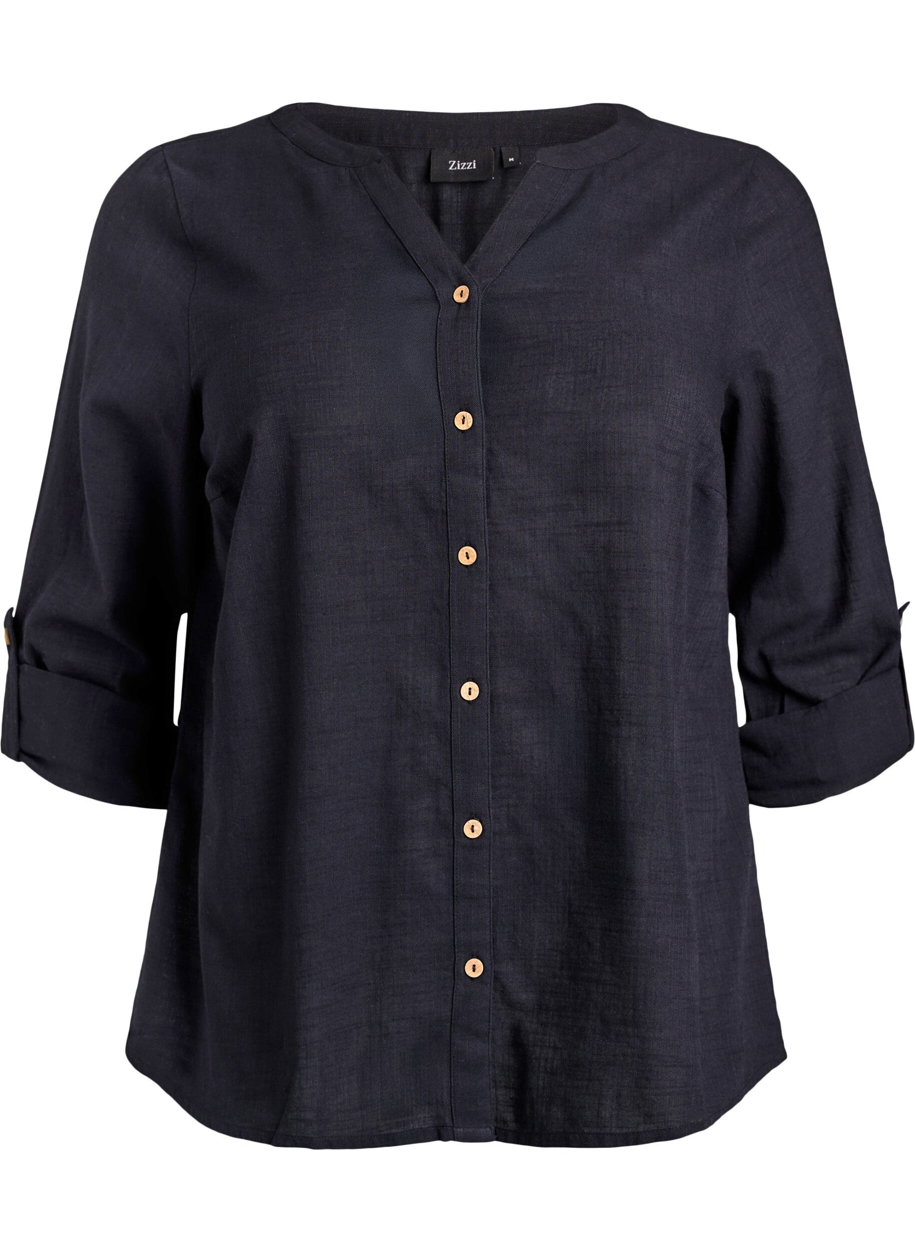 ZizziBluse i bomull med V-hals, Svart, Packshot image number 0