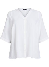 FLASH – Skjortebluse med v-hals og 3/4 ermer, Vanilje FLASH – Skjortebluse med v-hals og 3/4 ermer
