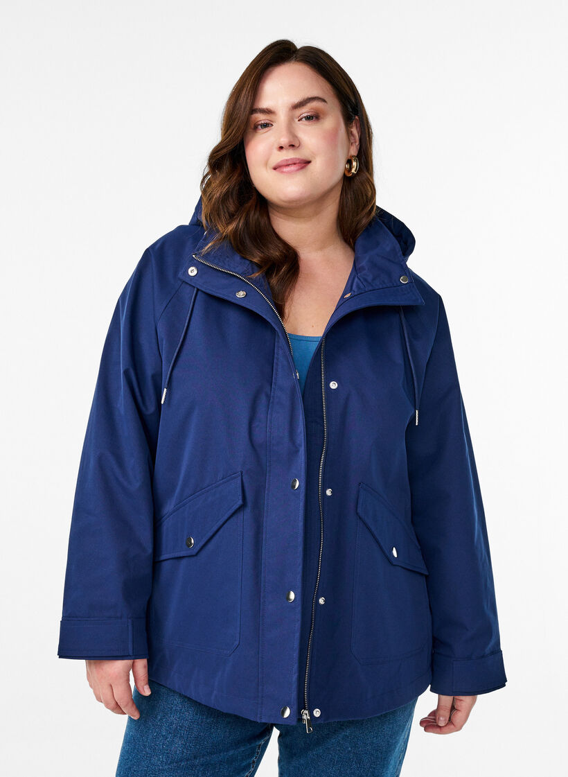Kort v&aring;rjakke med avtagbar hette, Bl&aring;, Model image number 0