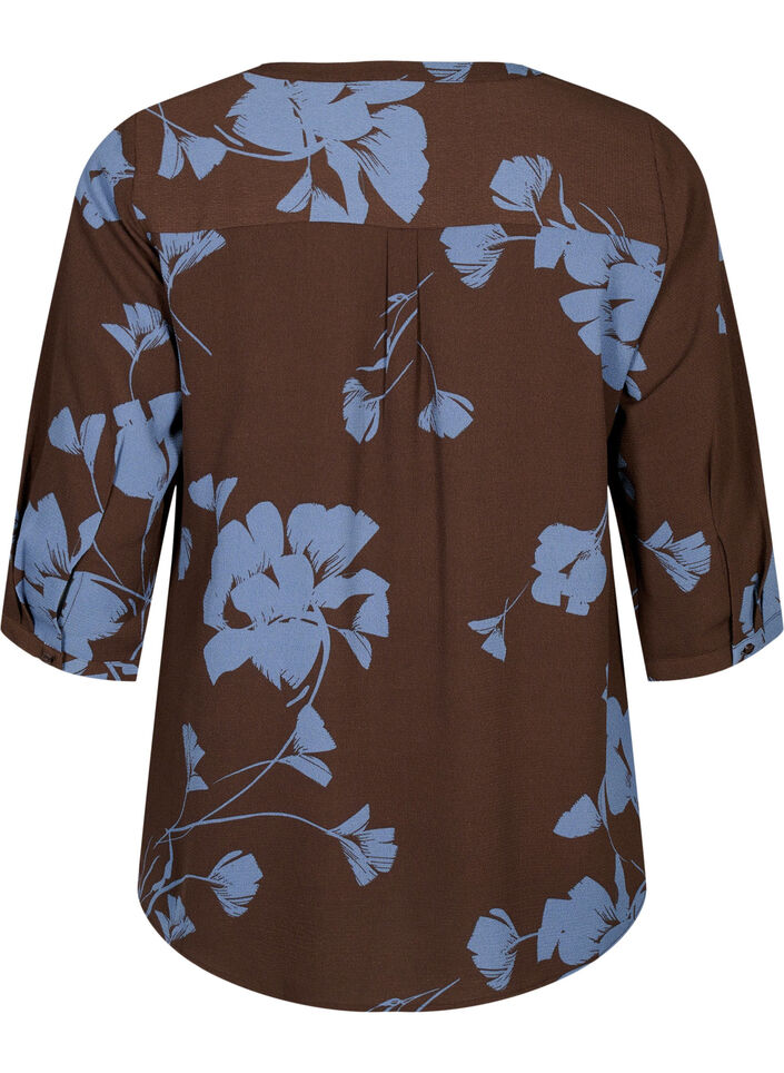Bluse med print og 3/4 ermer, Falcon Flower, Packshot image number 1