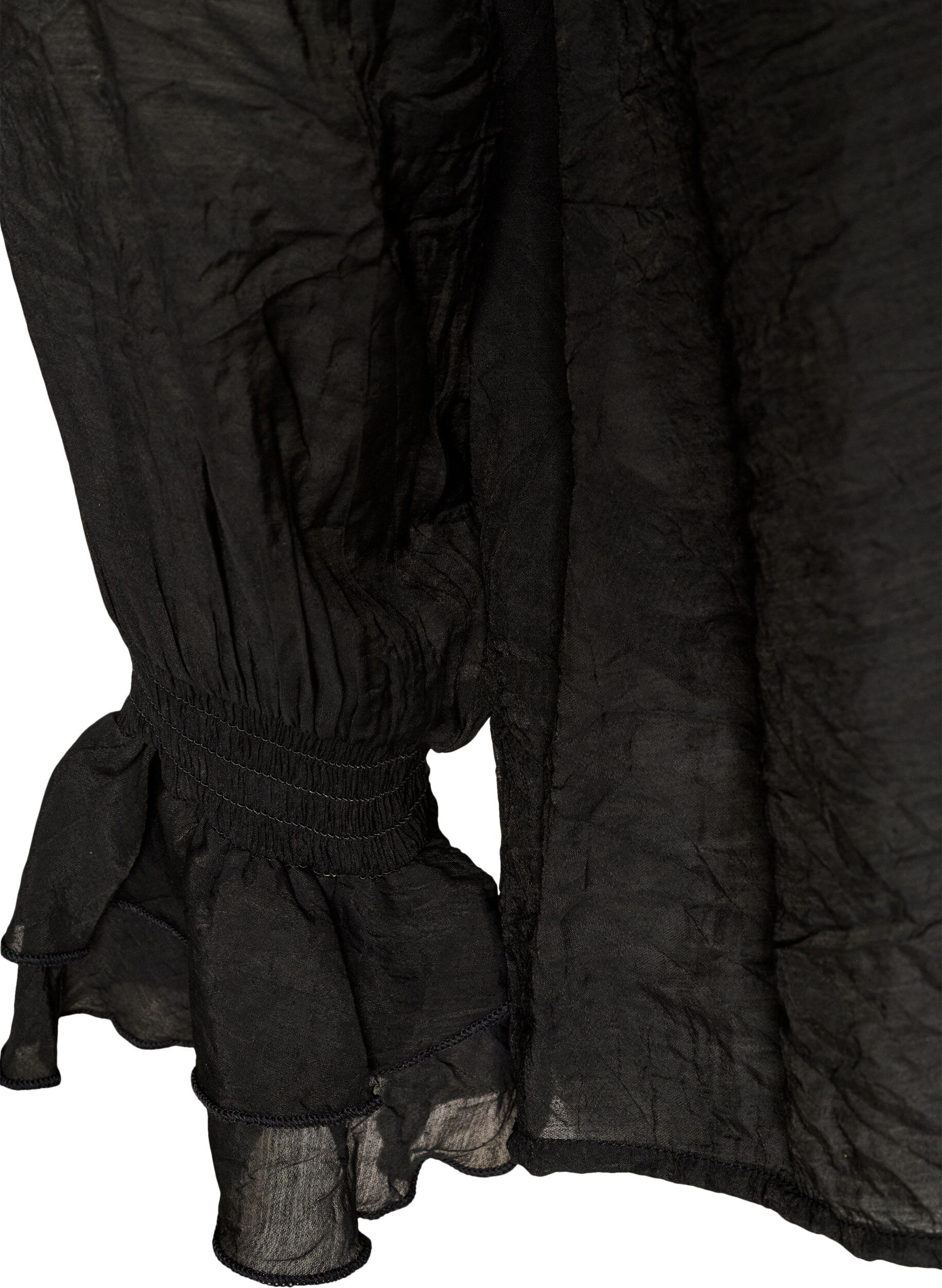 ZizziViskosebluse med volanger og lange ermer, Svart, Packshot image number 3
