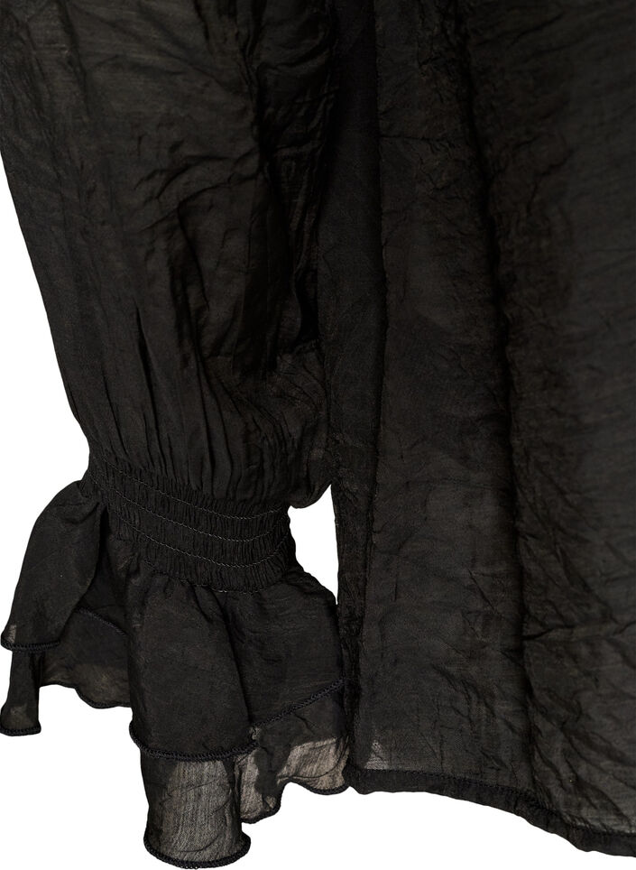 Viskosebluse med volanger og lange ermer, Svart, Packshot image number 3