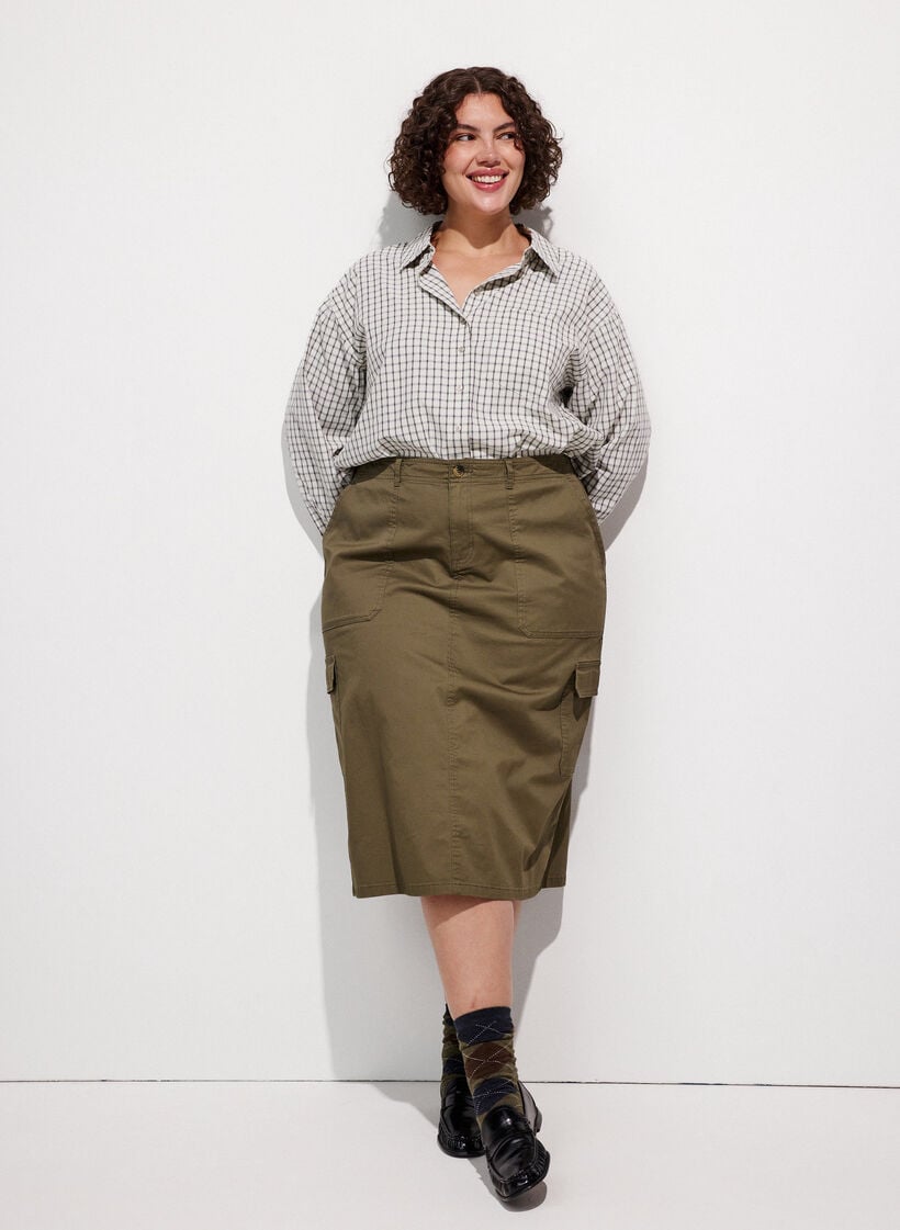 Rutete skjorte med brystlomme, Hvit, Model image number 1