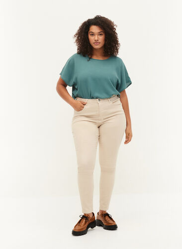 Amy jeans med høyt liv og super slim fit, Oatmeal, Model image number 0