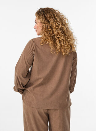 Zizzi Langermet skjortebluse i cordfløyel, Caribou, Model image number 1