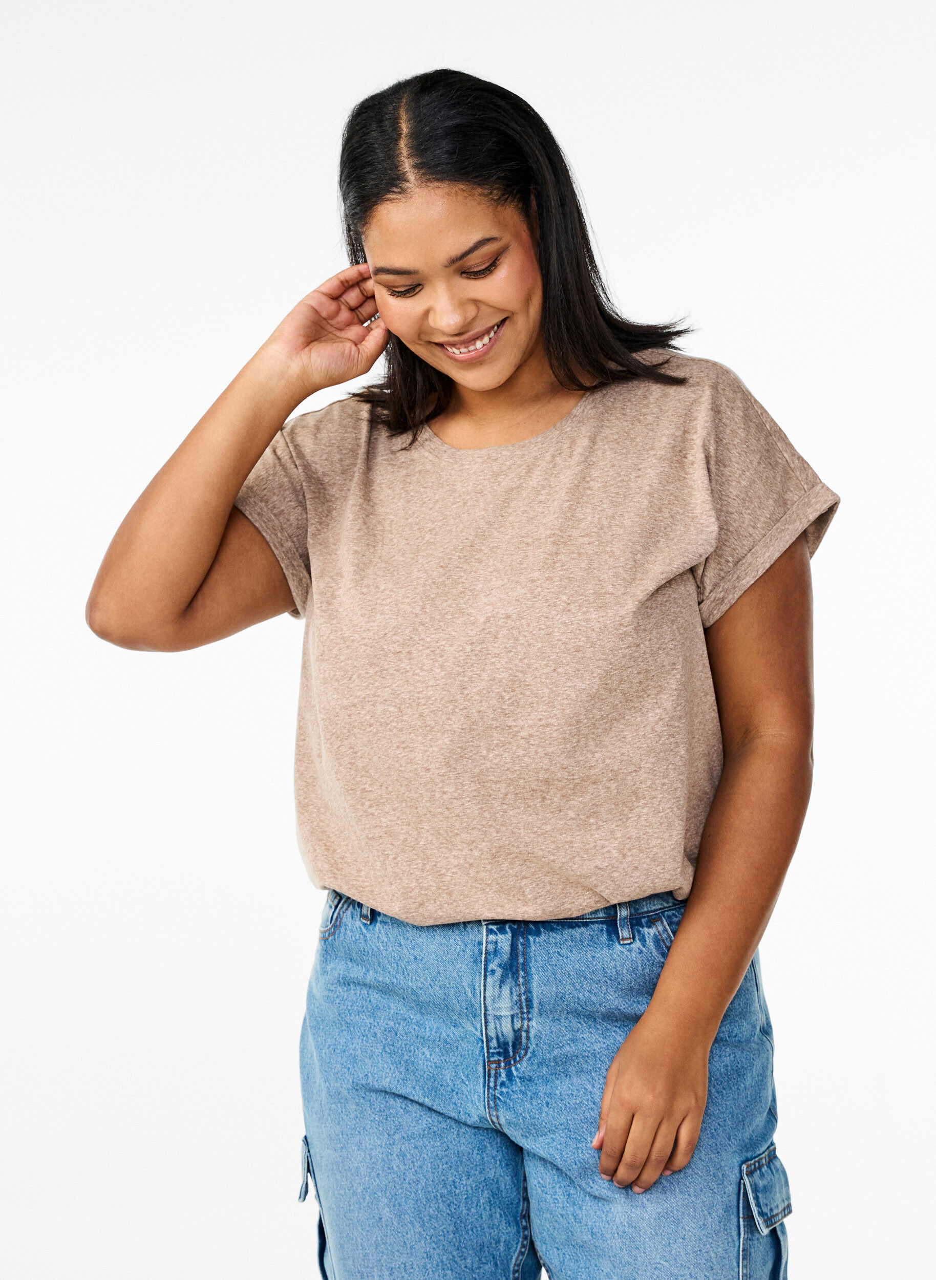 Melert T-skjorte med korte ermer, Brun, Model