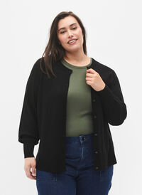 Strikket cardigan i viskose med knapper, Black, Model