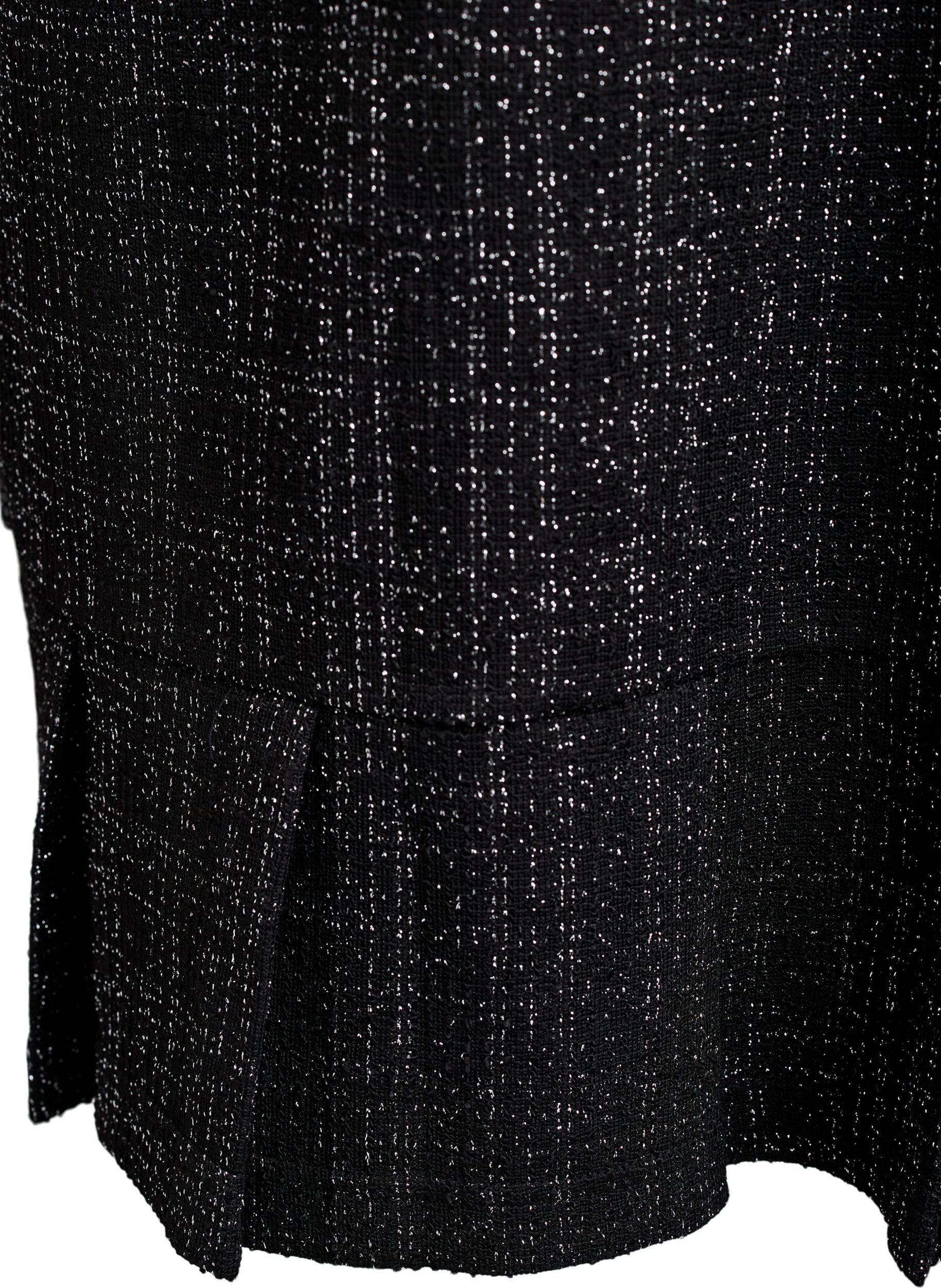 ZizziKort boucl&eacute; kjole med dekorative knapper, Svart, Packshot image number 3