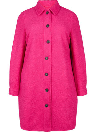 Lang skjortejakke i bouclé-look, Fuchsia Red, Packshot image number 0