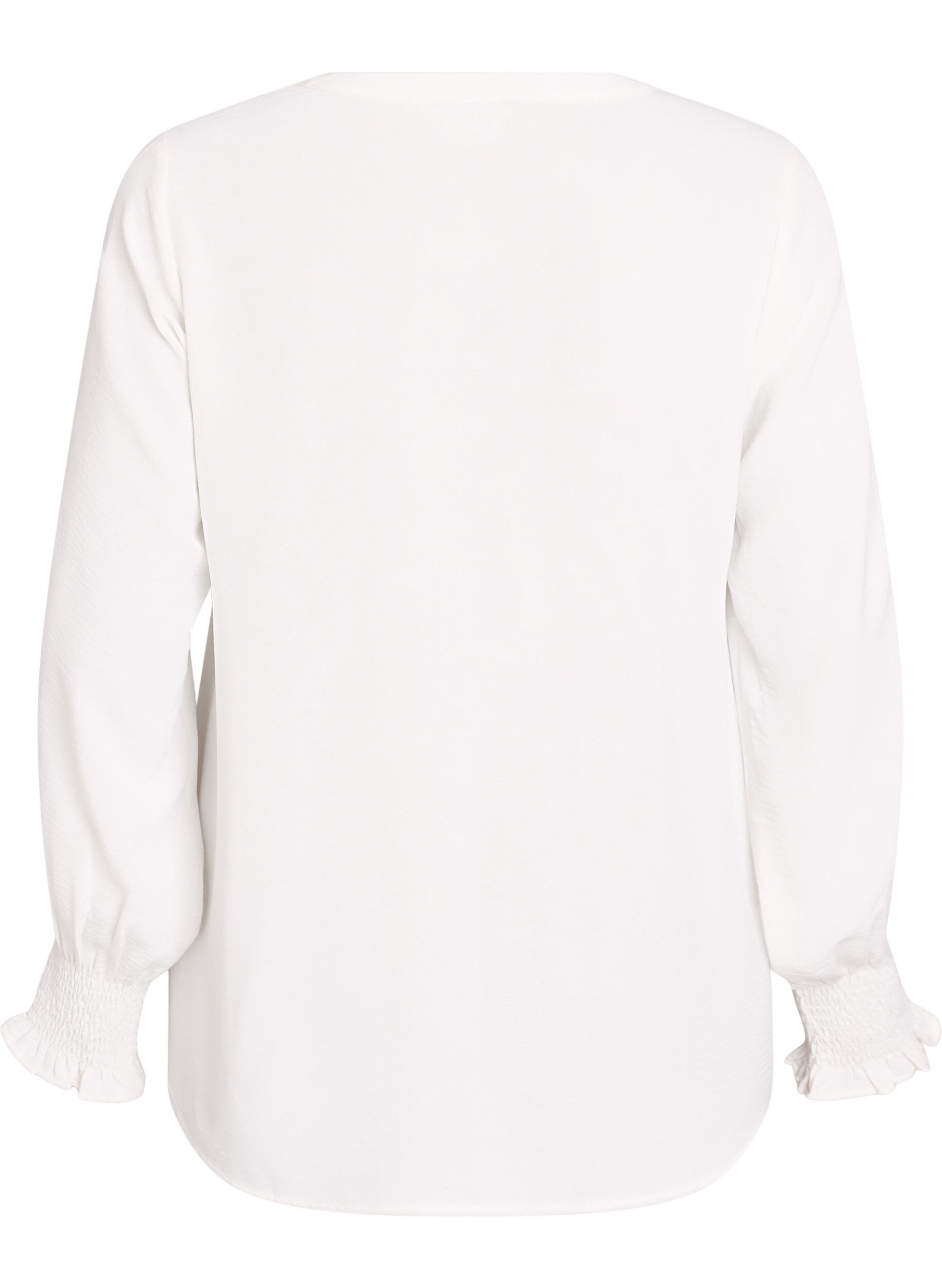 ZizziBluse med smockmansjetter og V-hals, Vanilje, Packshot image number 1