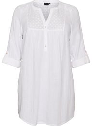Bomullsmuslin tunika med broderie anglaise, Hvit