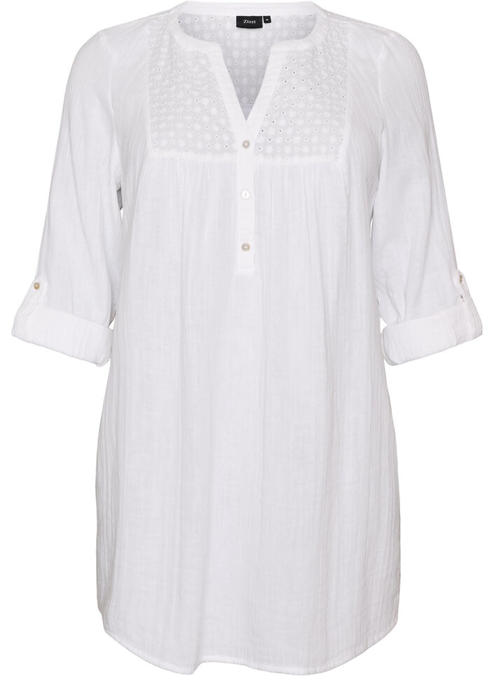 Bomullsmuslin tunika med broderie anglaise, Hvit, Packshot image number 0