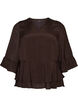 Bluse med 3/4-ermer og volangdetaljer, Brun, Packshot image number 0