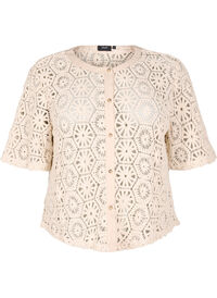 Heklet cardigan med korte ermer, Beige Heklet cardigan med korte ermer