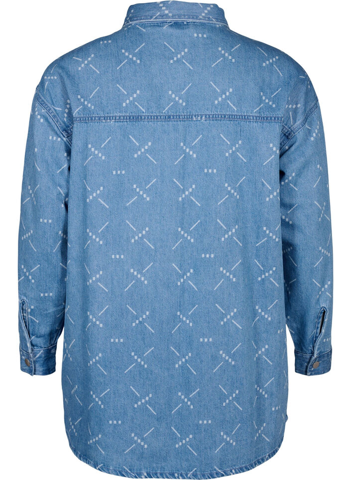 Ledig dongerijakke med mønster, Light blue denim, Packshot image number 1
