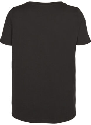 Kortermet T-skjorte i bomull med motiv, Black, Packshot image number 1