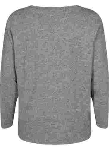 Langermet bluse med perledetaljer, Medium Grey Melange, Packshot image number 1
