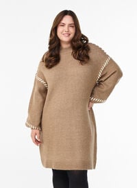 Strikkekjole med kontrastsømmer, Brun Strikkekjole med kontrastsømmer, Brun, Model
