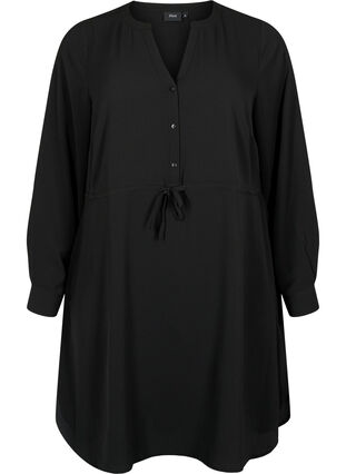 Kjole med blonder i midjen, Black, Packshot image number 0