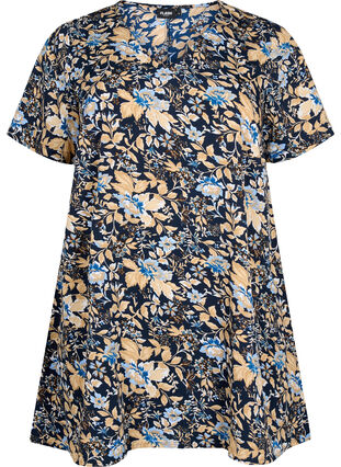 FLASH- tunika med V-hals og mønster, Brown Blue Flower, Packshot image number 0