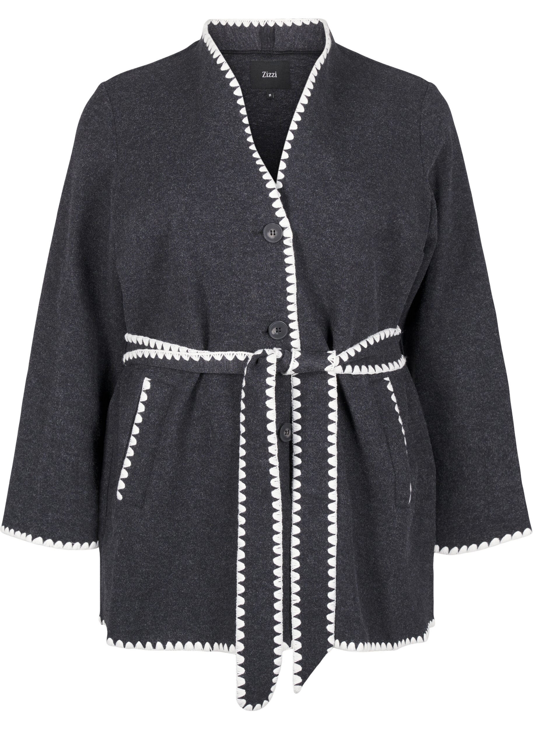 Zizzi Jakke med kontrastfargede kanter, Dark Grey Melange, Packshot image number 0