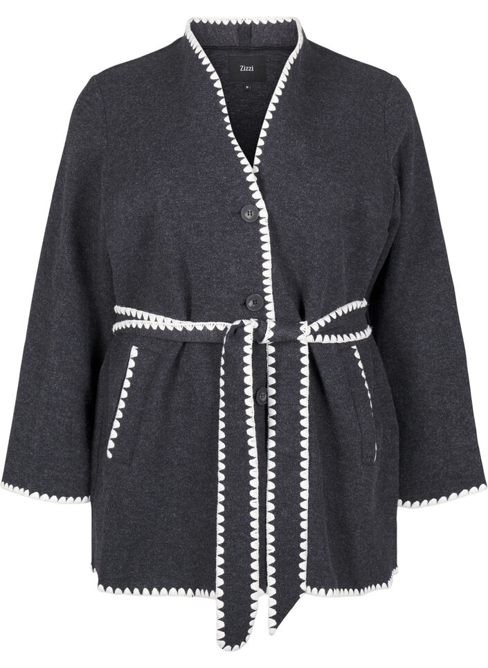 Jakke med kontrastfargede kanter, Dark Grey Melange, Packshot image number 0