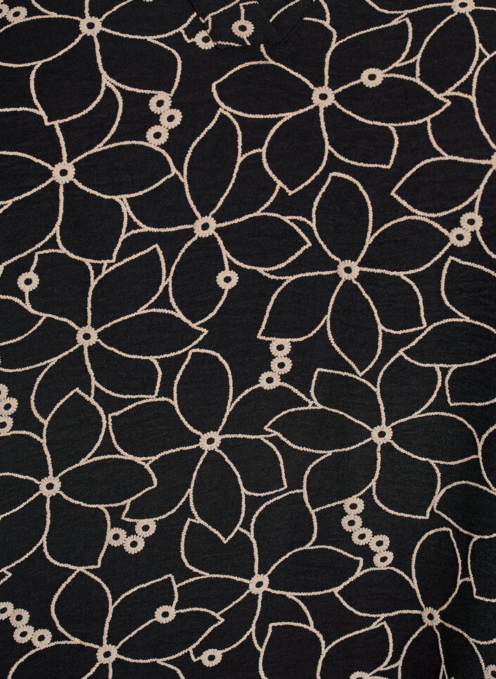 Langermet bluse med blomsterbroderi, Svart, Packshot image number 2