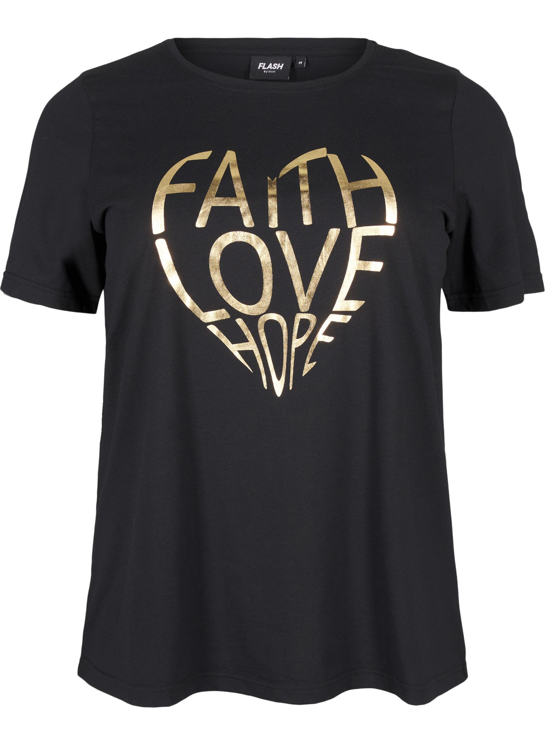Zizzi FLASH - T-skjorte med motiv, Black Gold Faith, Packshot image number 0