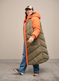 Lang jakke med fargeblokkering, , Model