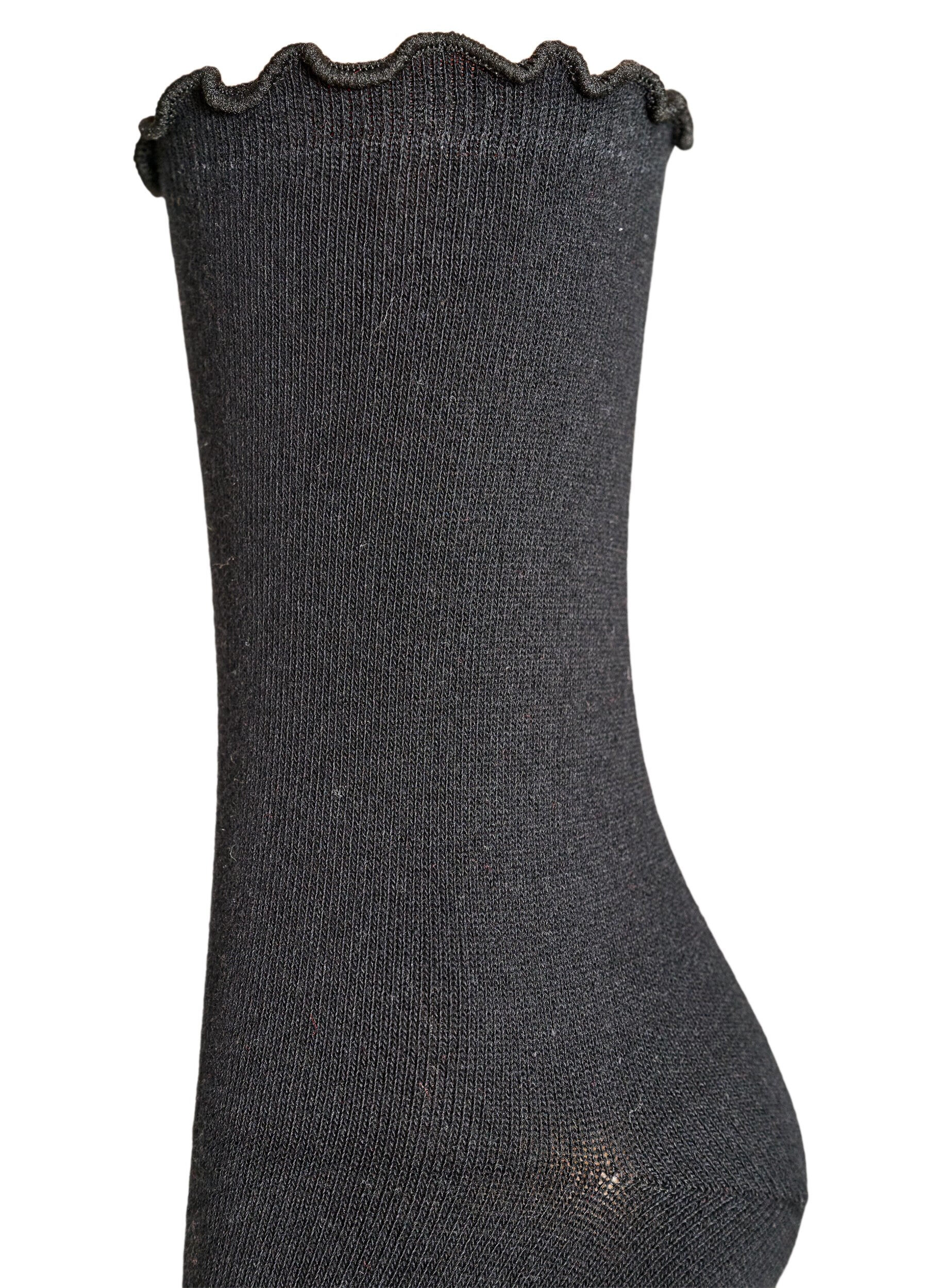 ZizziBomullssokker med b&oslash;lgekant, Svart, Packshot image number 2
