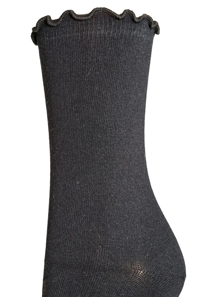 Bomullssokker med b&oslash;lgekant, Svart, Packshot image number 2