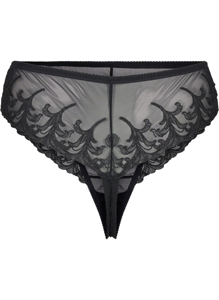 Mesh-tanga med broderidetaljer, Black, Packshot
