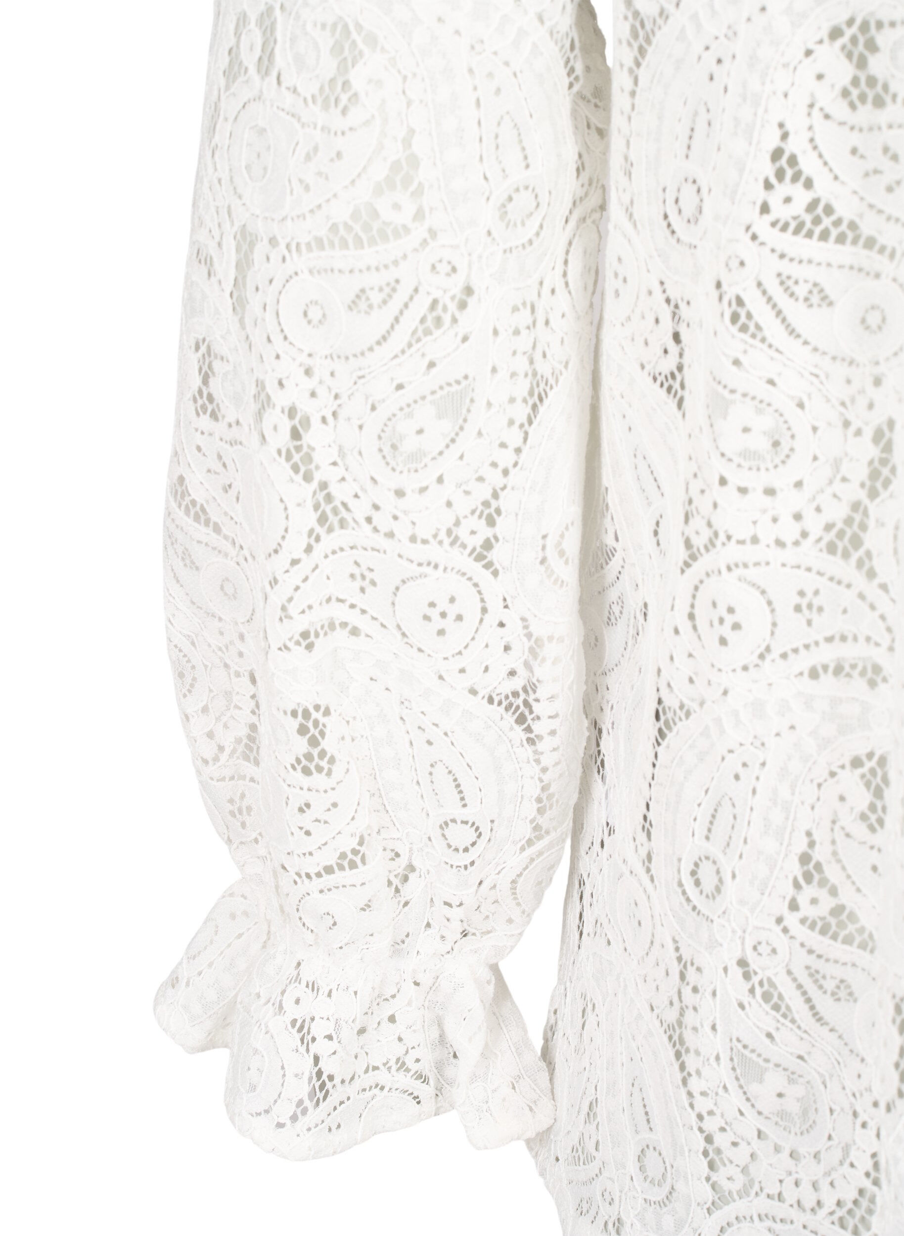 Zizzi Skjortebluse med blonder og volangedetaljer, Snow White, Packshot image number 3