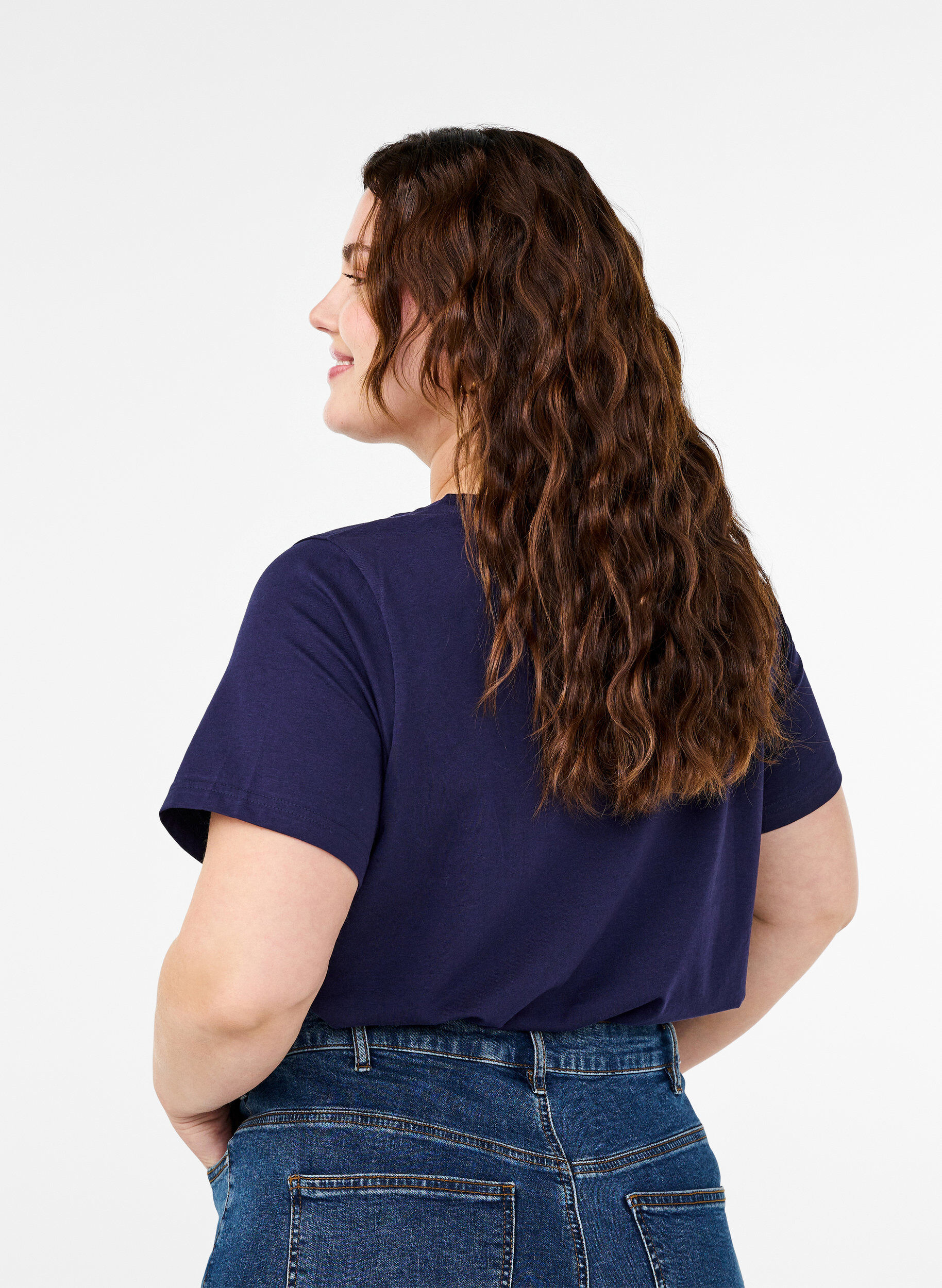 Zizzi T-skjorte i bomull med tekstmotiv, Evening Blue w. 58, Model image number 1