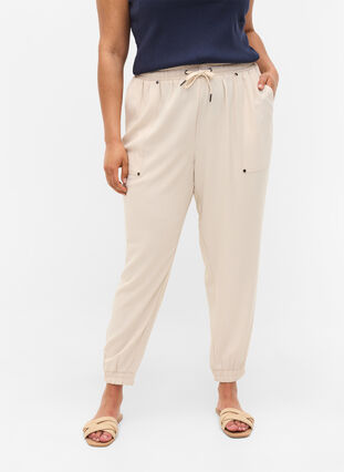 Bukser med lommer og strikkant, Warm Sand, Model image number 2