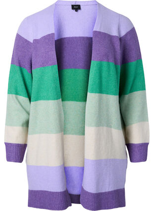 Lang stripete strikket cardigan, Mint Mel., Packshot image number 0