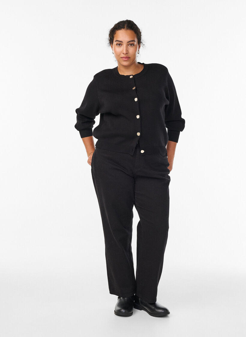 Cardigan med dekorative gullknapper, Svart, Model image number 1