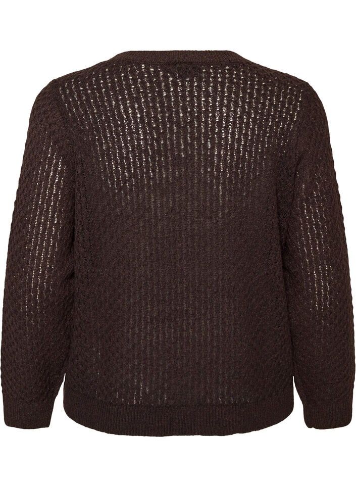 Strikkebluse med strukturert hullm&oslash;nster, Brun, Packshot image number 1