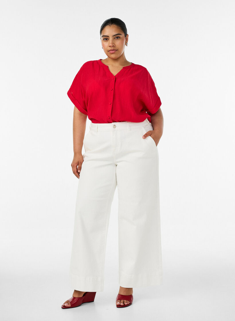 Viskosebluse med knapper og tekstur, R&oslash;d, Model image number 1