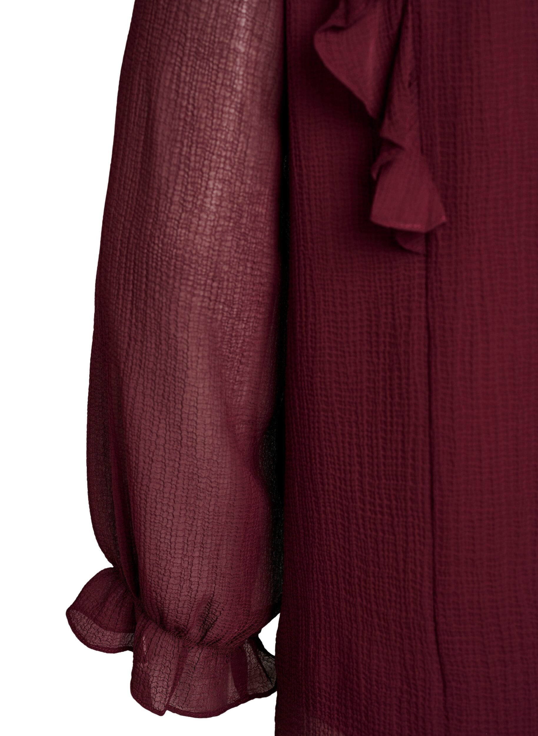 ZizziGjennomsiktig bluse med volanger og knyte-lukking, R&oslash;d, Packshot image number 3