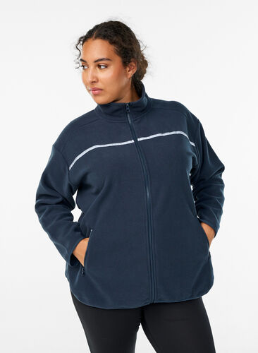 Zizzi Fleecejakke med glidelås og reflekterende tape, Blå, Model image number 0