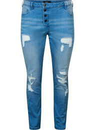 Ripped Emily jeans med normal høyde i livet, Blue denim, Packshot