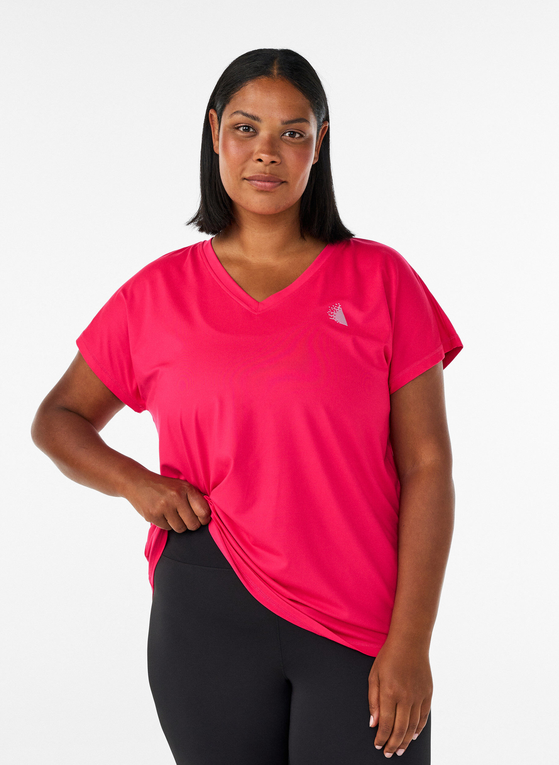 L&oslash;stsittende trenings-t-skjorte med v-hals, Rosa, Model