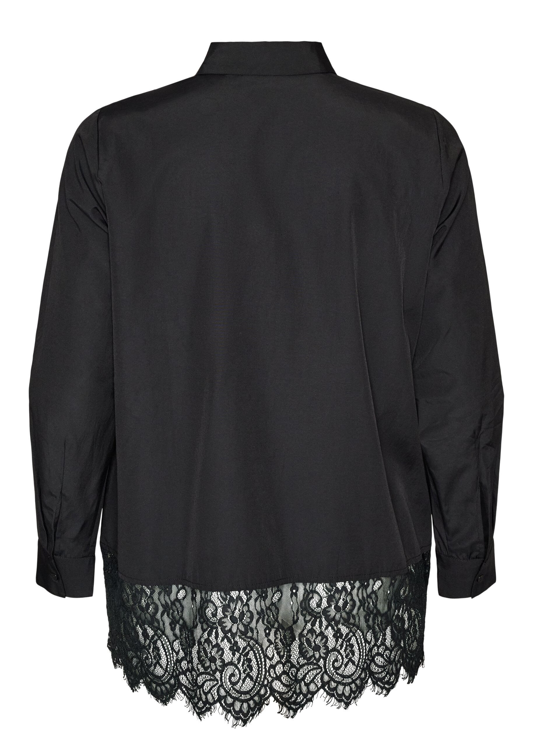 ZizziLoose skjorte med bred blondekant, Svart, Packshot image number 1