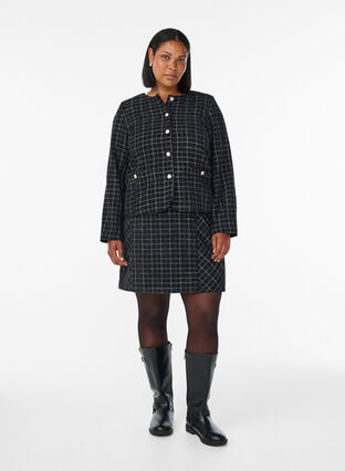 Zizzi Rutete skjørt, Black Check, Model image number 1