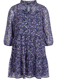 Tunika med blomstermønster og lurex, Purple Ditzy Flower