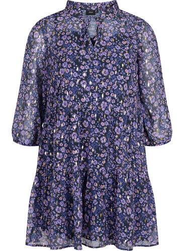 Tunika med blomstermønster og lurex, Purple Ditzy Flower, Packshot image number 0